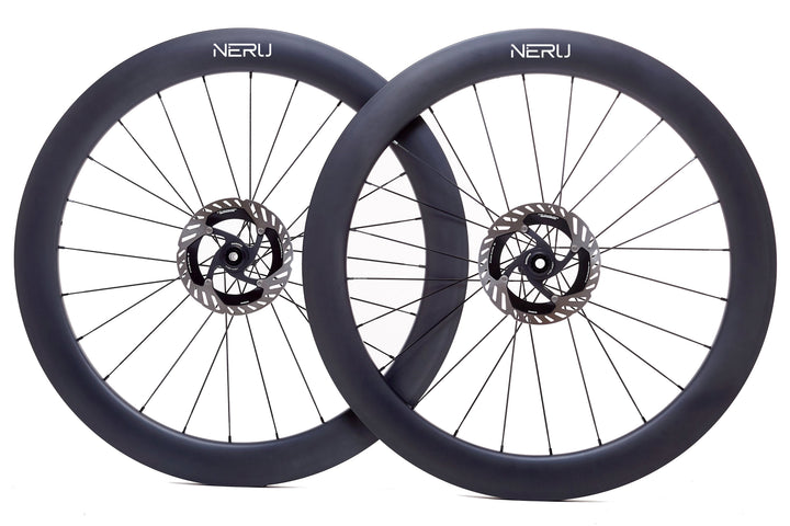 Juego de ruedas de carbono NERU 60mm de perfil alto para carretera disco, delantera y trasera