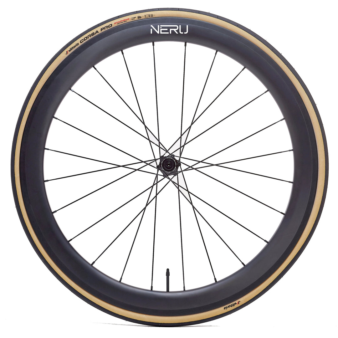 Rueda de carbono para carretera freno de zapata NERU 50mm, vista frontal